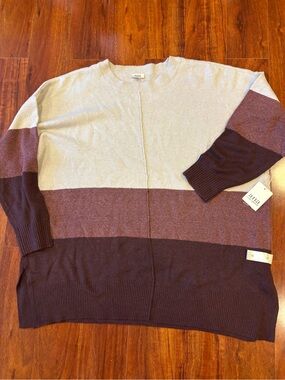 a.n.a Women’s Crewneck Colorblock Sweater in Cream, Mauve, and Deep Brown